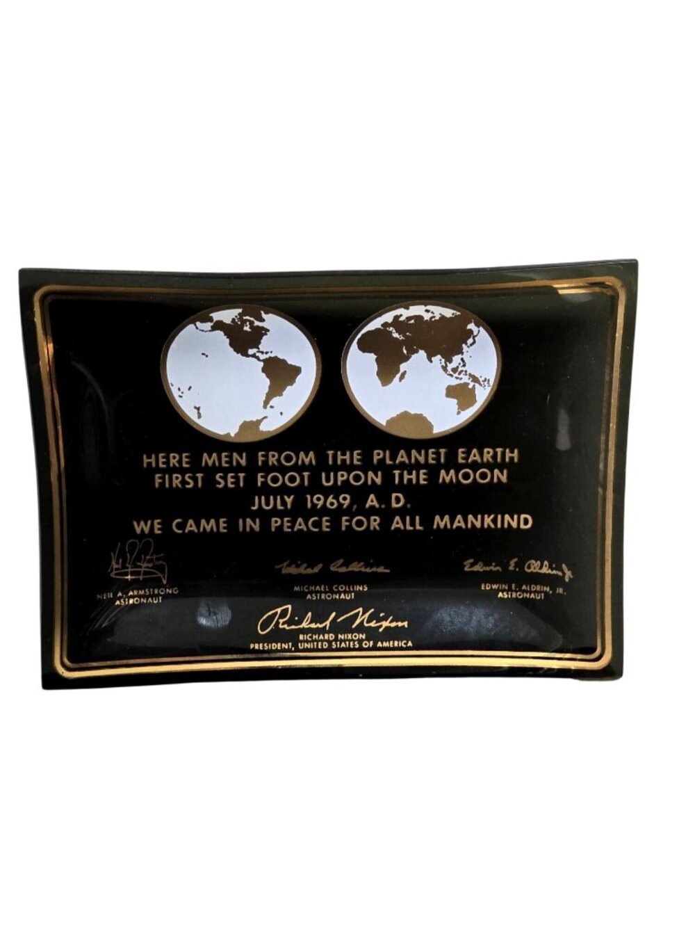 Vintage 1969 Apollo 11 First Moon Landing Commemorative Glass Tray Dish NASA